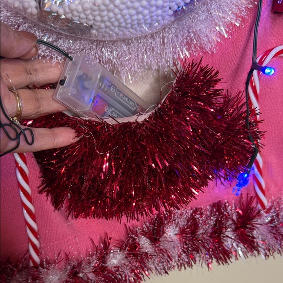 Festive Pink Snow globe Ugly Christmas Sweater with Lights - Picture 5 of 11